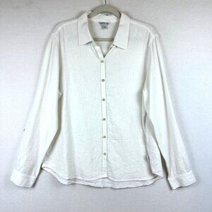Orvis White Linen Button Top Womens XL Beachy Coastal Lagenlook Resort Capsule
